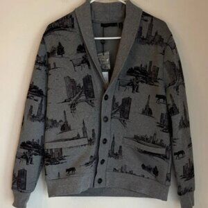 Greyson City of Wolves shawl cardigan gray black men golf preppy sweater SM NWT